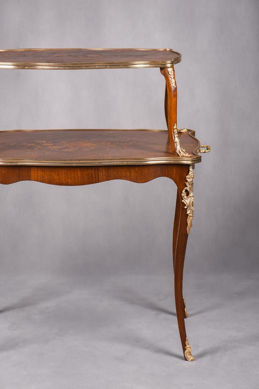 国内现货独角鹿西洋古董家具法国铜鎏金饰细木镶嵌双层茶桌茶台 商品图4