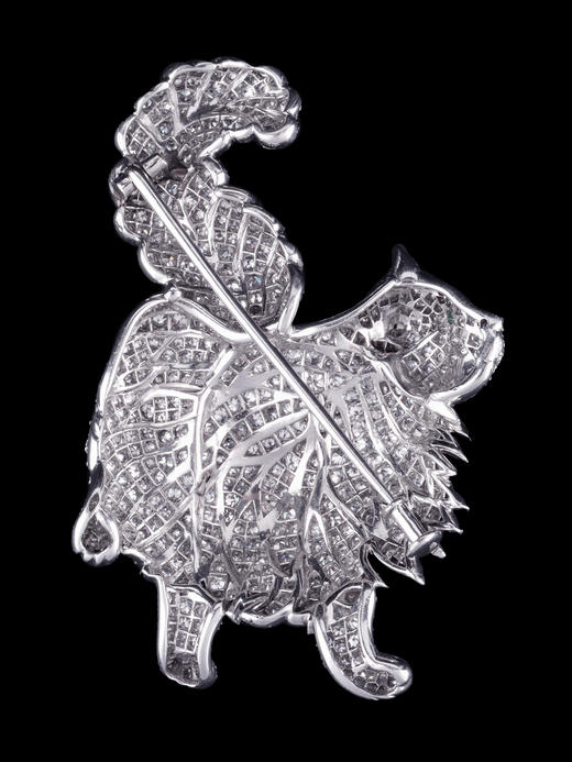 独角鹿西洋古董珠宝首饰欧洲铂金镶嵌钻石祖母绿波斯猫造型胸针 商品图4