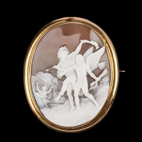 国内现货独角鹿西洋古董珠宝首饰14k金镶嵌全场景贝雕卡梅奥胸针