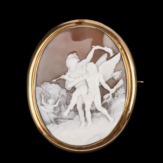 国内现货独角鹿西洋古董珠宝首饰14k金镶嵌全场景贝雕卡梅奥胸针 商品图0