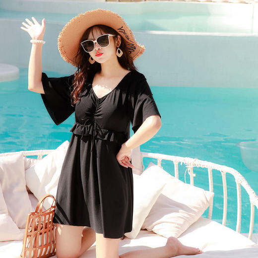 大码游泳衣女胖mm夏2021新款连体裙遮肚显瘦保守加大胖子温泉泳装 商品图3