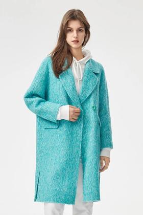 Eifini伊芙丽 蓝色双面羊绒羊驼毛大衣外套 10160