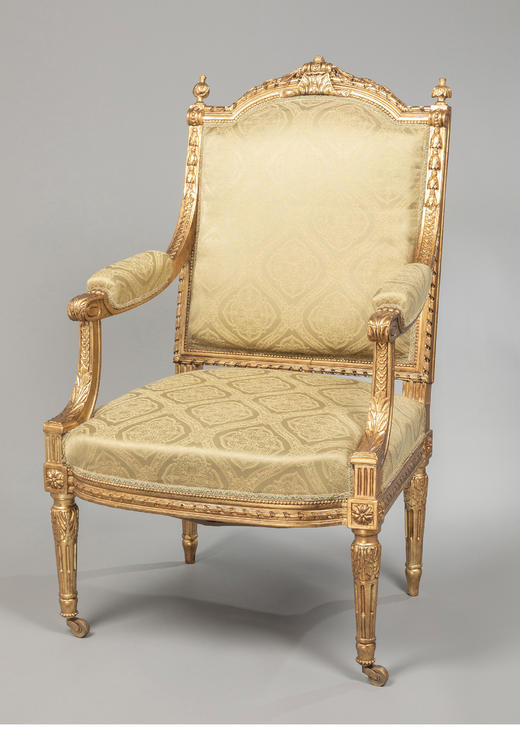 独角鹿西洋古董家具路易十六风木鎏金精雕提花缎面女王式扶手椅一 商品图4