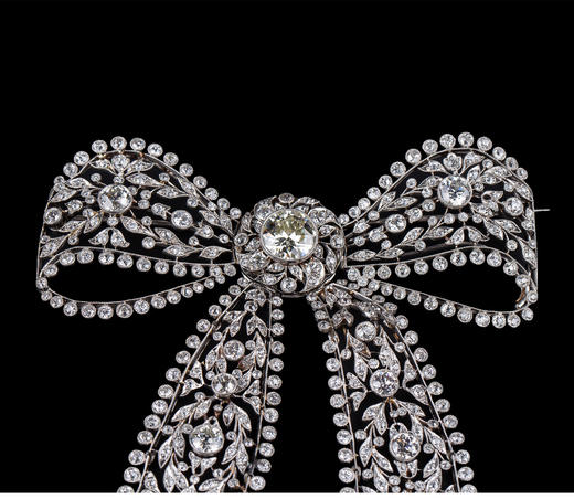 独角鹿西洋古董首饰珠宝美好时代风铂金镶嵌钻石蝴蝶结流苏胸针 商品图3
