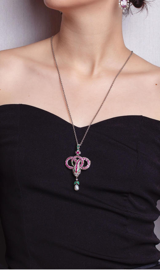 独角鹿西洋古董珠宝18k黄金银红宝石祖母绿钻石珍珠灵蛇胸针吊坠 商品图1