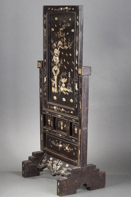 独角鹿西洋古董摆件19世纪中国出品南方木制镶嵌母贝桌屏插屏屏风 商品图1