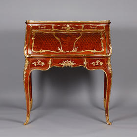 独角鹿西洋古董家具林克路易十五风铜鎏金细木镶嵌弧面翻盖写字桌