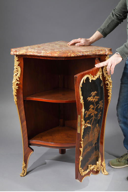 独角鹿西洋古董家具洛可可风铜鎏金大理石黑漆描金橡木三角柜边柜 商品图2