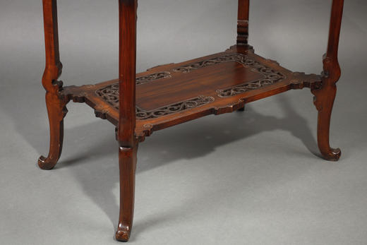 独角鹿西洋古董家具法国出品东方风格木制雕刻镶嵌母贝双层矮桌 商品图3