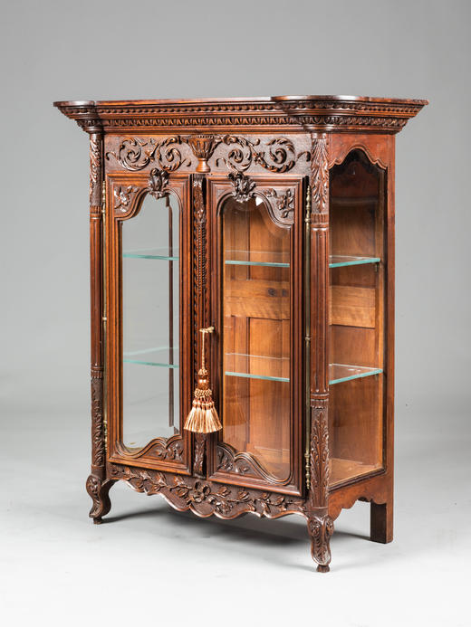 独角鹿西洋古董家具1880年代法国出品胡桃木雕花迷你展示柜 商品图2