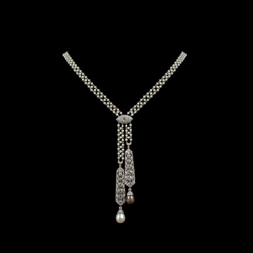 独角鹿西洋古董首饰铂金镶钻石天然海水珍珠Négligée款式项链 商品图5