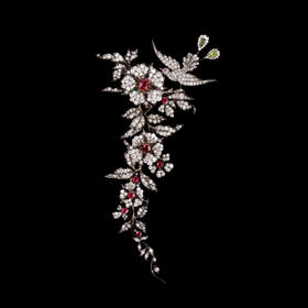 独角鹿西洋古董珠宝黄金纯银镶钻石红宝石橄榄石花鸟可拆卸胸针