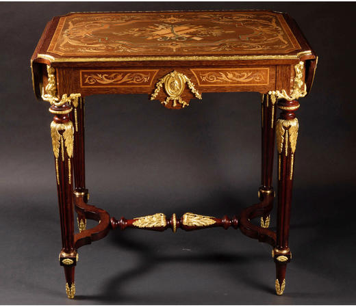 独角鹿西洋古董家具法国拿破仑三世铜鎏金古典细木镶嵌可折叠长桌 商品图2