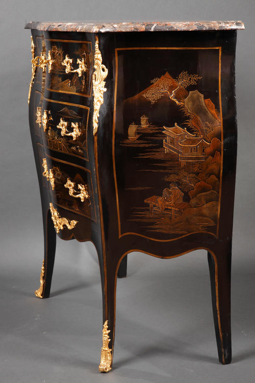 独角鹿西洋古董家具1900年代法国漆木铜鎏金大理石桌面边桌斗柜 商品图4