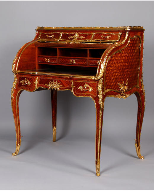 独角鹿西洋古董家具林克路易十五风铜鎏金细木镶嵌弧面翻盖写字桌 商品图2