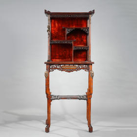 独角鹿西洋古董家具VIARDOT东方风蟠龙兽铜鎏金多宝阁式漆木展柜