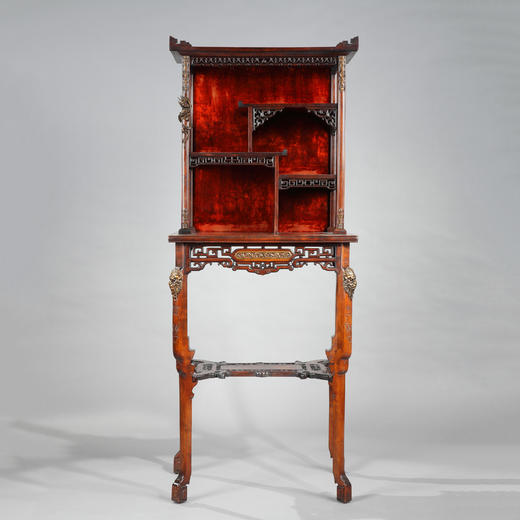 独角鹿西洋古董家具VIARDOT东方风蟠龙兽铜鎏金多宝阁式漆木展柜 商品图0