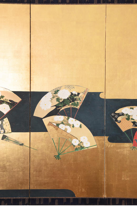 独角鹿西洋古董日本江户时期琳派风格扇图绘纸本金地六扇六曲屏风 商品图4