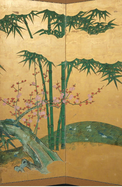 独角鹿西洋古董江户时期琳派风格纸本金地樱竹春色主题六曲屏风 商品图4