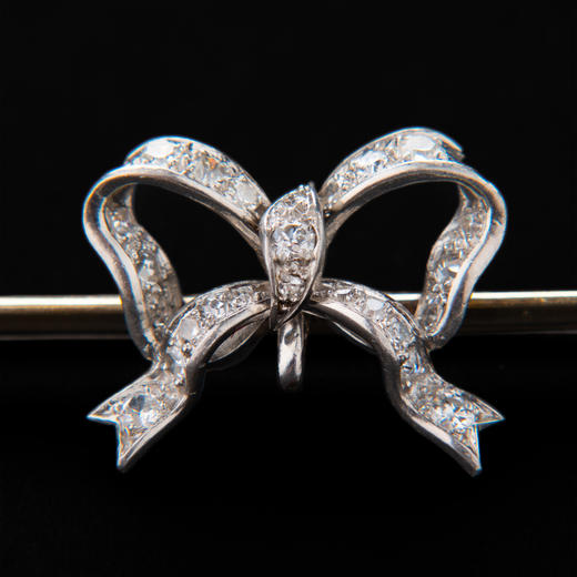 独角鹿西洋古董珠宝首饰1900年代黄金白金镶嵌钻石蝴蝶结胸针 商品图1