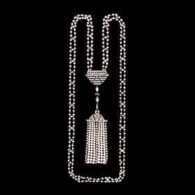 独角鹿西洋古董首饰铂金镶嵌钻石天然海水珍珠苏托尔流苏长项链