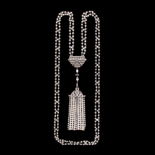 独角鹿西洋古董首饰铂金镶嵌钻石天然海水珍珠苏托尔流苏长项链 商品图0