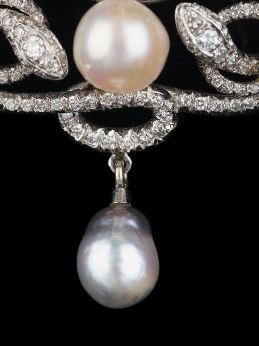 独角鹿西洋古董珠宝首饰法国18k白金镶嵌钻石珍珠灵蛇造型颈链 商品图4