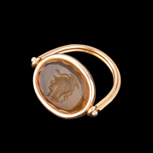 独角鹿西洋古董珠宝首饰18K金镶嵌黄水晶战神玛尔斯印章吊坠戒指 商品图0