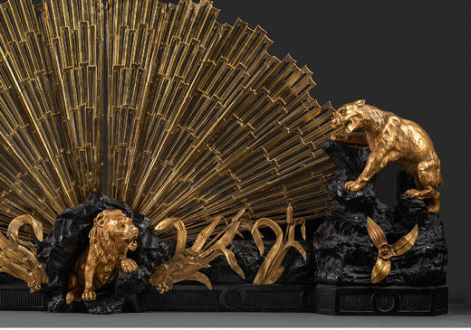 独角鹿西洋古董法国铜鎏金雕饰壁炉柴架及可折叠扇形壁炉屏风 商品图1