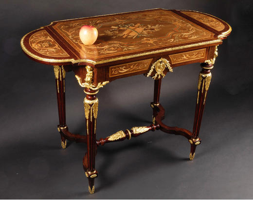 独角鹿西洋古董家具法国拿破仑三世铜鎏金古典细木镶嵌可折叠长桌 商品图1
