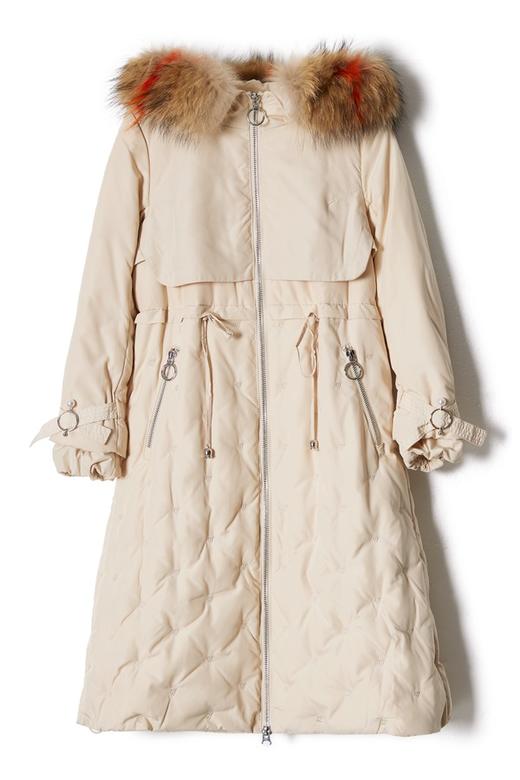 灵音 奶油色抽绳毛领羽绒 8433 商品图4