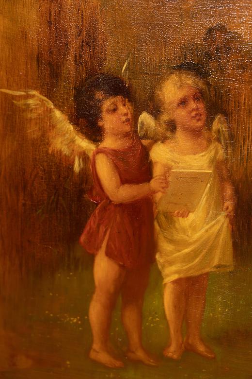 独角鹿西洋古董洛可可风格鎏金马丁漆古典少女与小天使三叶屏风 商品图3