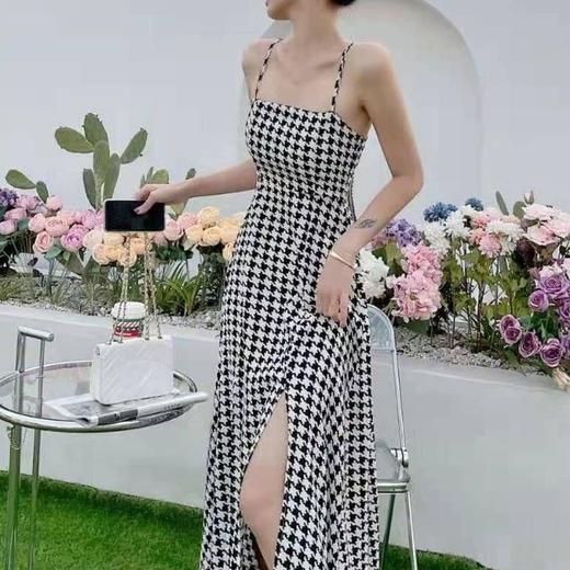 法式小众气质开衩格子吊带裙2021夏季新款可盐可甜温柔风长裙子潮 商品图3