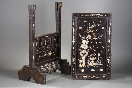 独角鹿西洋古董摆件19世纪中国出品南方木制镶嵌母贝桌屏插屏屏风 商品图4