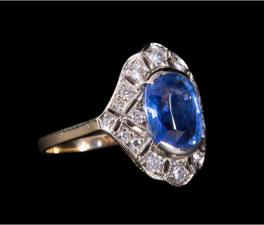 独角鹿西洋古董首饰珠宝18K金镶钻石斯里兰卡蓝宝石戒指女带证书 商品图3