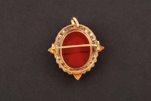 独角鹿西洋古董珠宝首饰黄金镶嵌钻石绿松石玛瑙卡梅奥浮雕胸针 商品图4