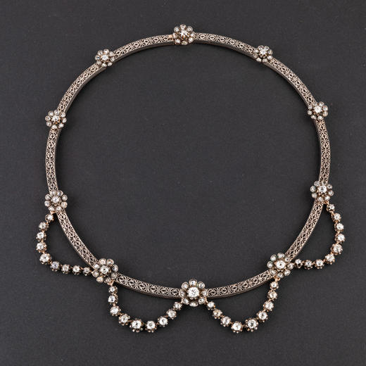 独角鹿西洋古董珠宝首饰法国ROUVENAT金银镶嵌钻石Collerette项链 商品图0