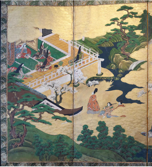 独角鹿西洋古董日本江户时期土佐光成纸笔本金地源氏物语六曲屏风 商品图3