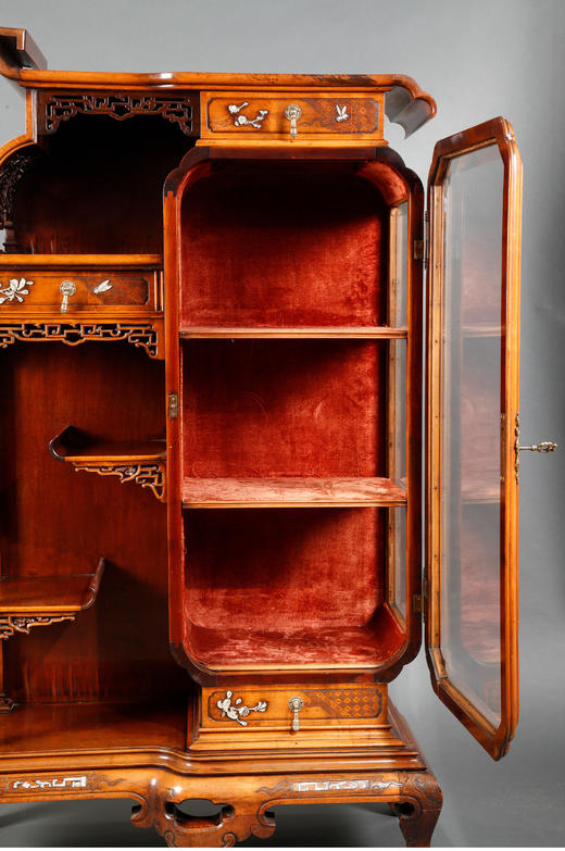 独角鹿西洋古董家具法国精雕镶嵌母贝东方主义风格榉木玻璃展柜 商品图4