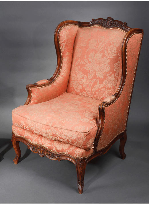 独角鹿西洋古董家具法国粉色花卉丝织面料胡桃木雕扶手椅一对 商品图2