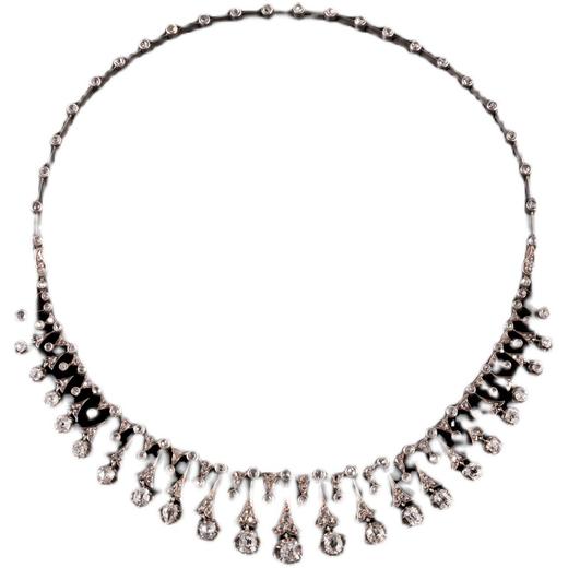 独角鹿西洋古董珠宝法国18K金纯银镶嵌钻石花穗造型冠冕项链原盒 商品图4