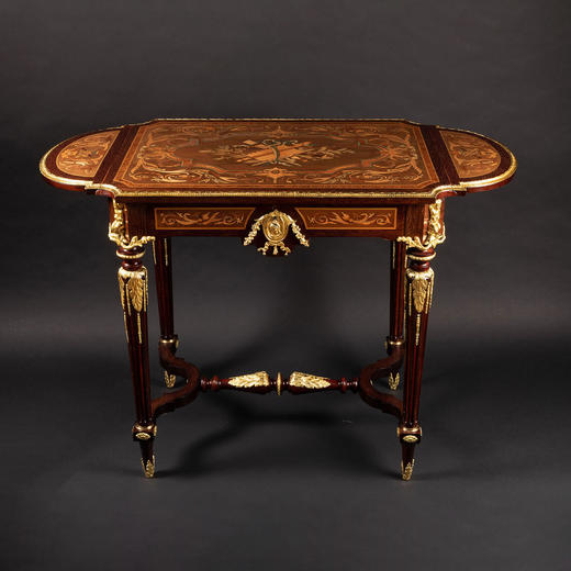 独角鹿西洋古董家具法国拿破仑三世铜鎏金古典细木镶嵌可折叠长桌 商品图0