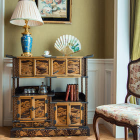 国内现货独角鹿西洋古董家具明治時期浮雕金漆莳绘描金嵌銀茶棚