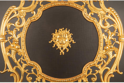 独角鹿西洋古董1880年代法国新古典风格纯铜鎏金镂雕浮雕壁炉屏风 商品图3