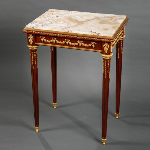 独角鹿西洋古董家具19世纪法国桃花心木铜鎏金大理石台面小方桌子 商品图3