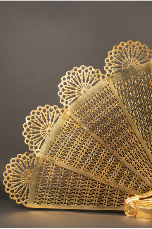 独角鹿西洋古董法国路易十六风铜鎏金镂雕浮雕可折叠扇形壁炉屏风 商品图4