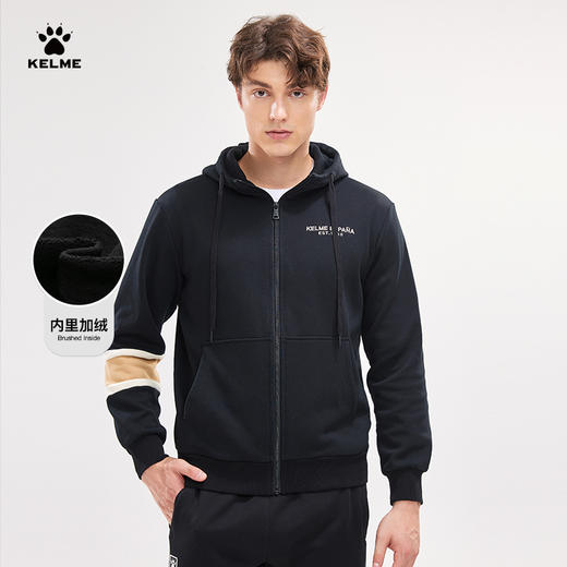 卡尔美连帽针织外套男2022冬季新款撞色拼接加绒开衫夹克潮 商品图0