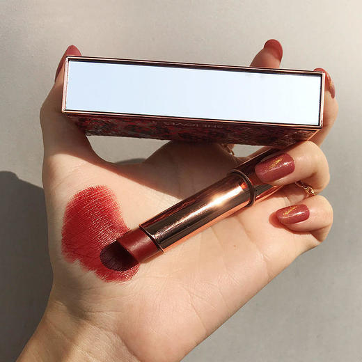 小香风皮草口红不掉色学生款带镜子显白红棕烂番茄色抖音网红同款 商品图1