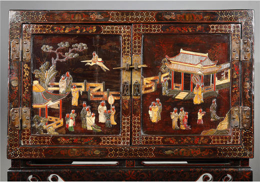 独角鹿西洋古董家具中国出品传统楼阁人物主题硬石镶嵌双门边柜 商品图3