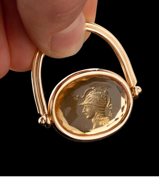 独角鹿西洋古董珠宝首饰18K金镶嵌黄水晶战神玛尔斯印章吊坠戒指 商品图1